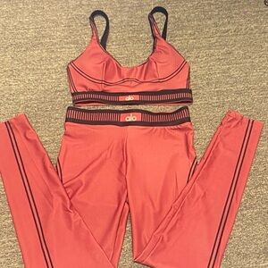 ALO Yoga Women's Red Sports Bra and Leggings Set